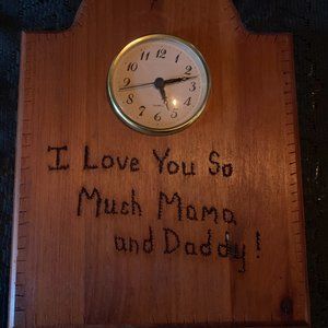 Hand carved wooden battery operated clock